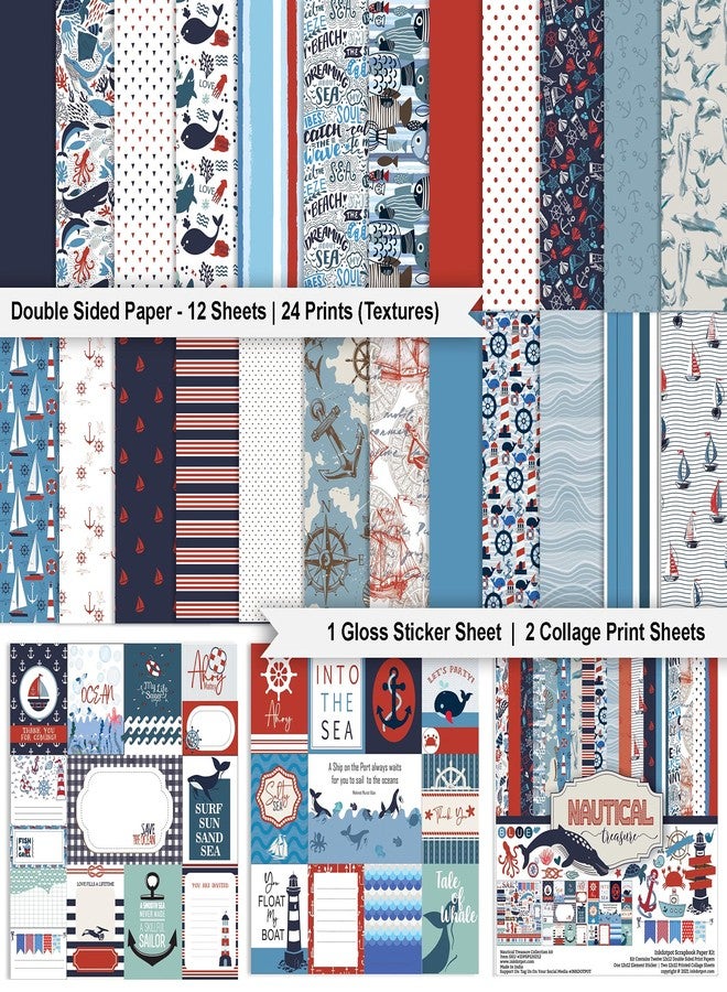 Inkdotpot مجموعة أوراق قصاصات Inkdotpot ذات الطابع البحري، ورق مقوى مزدوج الجوانب، مقاس 12 × 12 بوصة، لصنع البطاقات، مع ورقة ملصقات - 16 صفحة - أحمر وأزرق - Image 2